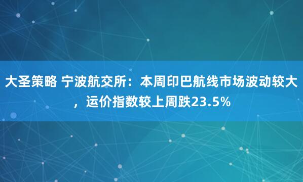 大圣策略 宁波航交所：本周印巴航线市场波动较大，运价指数较上周跌23.5%
